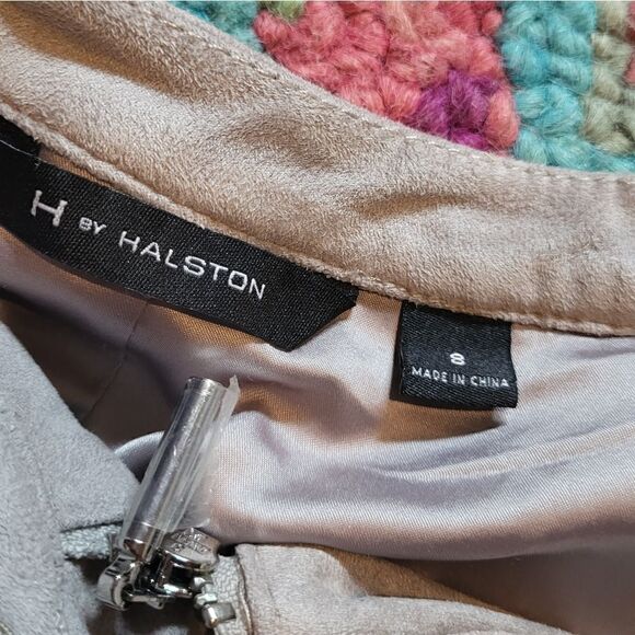 Halston Faux Suede Sweater Jacket Belted Beige Women's 8 - Picture 2 of 8